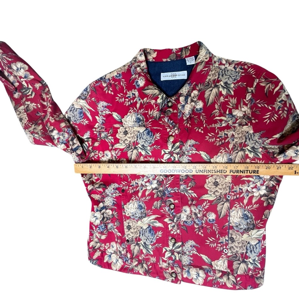 Marisa Christina Denim‎ Style Jacket Womens Sz Large Red Floral Stretch Casual - Picture 5 of 9